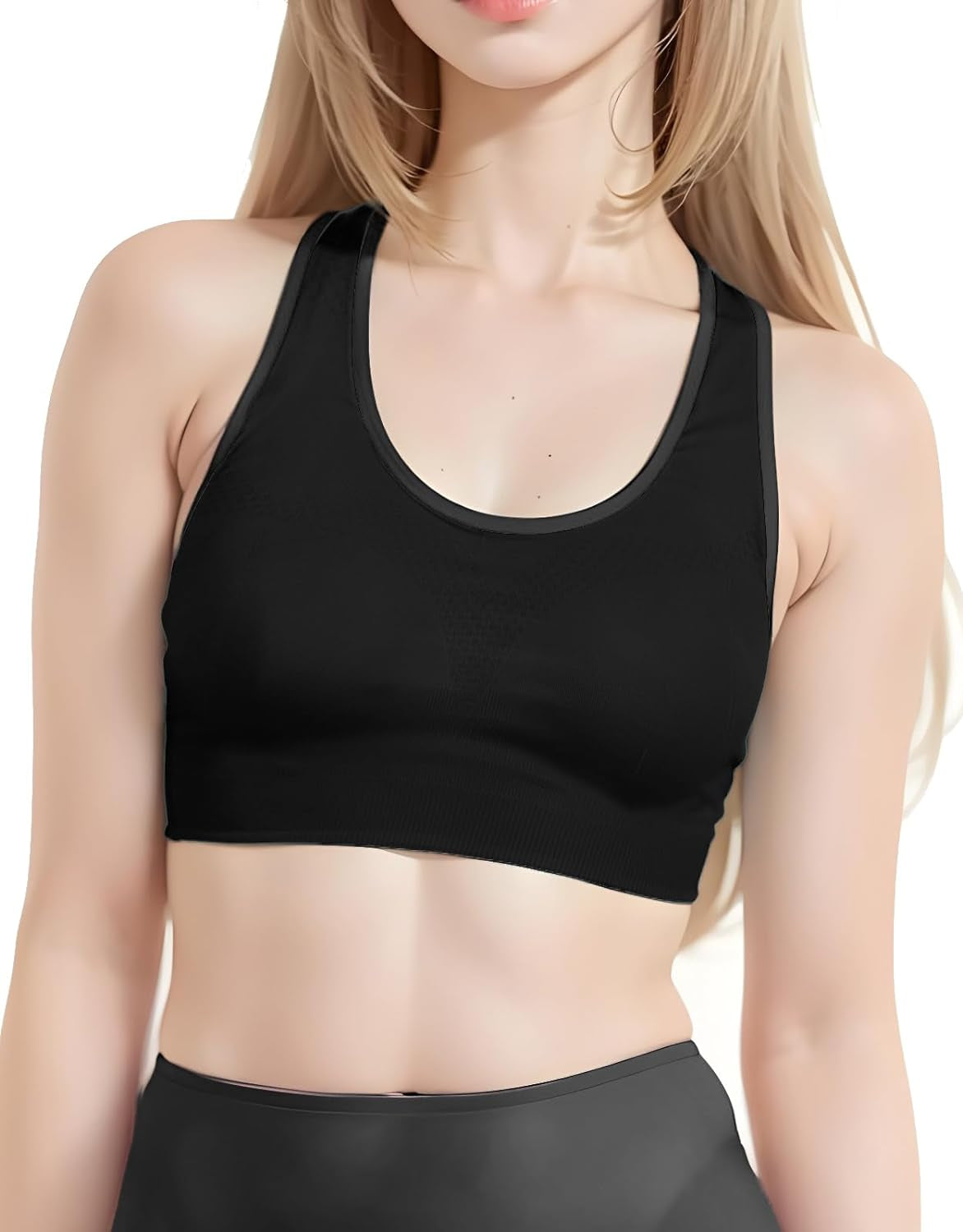 Womens Sports Bra Wirefree Seamless Padded Racerback Yoga Bra for Workout Gym Activewear with Removable Pads #0001